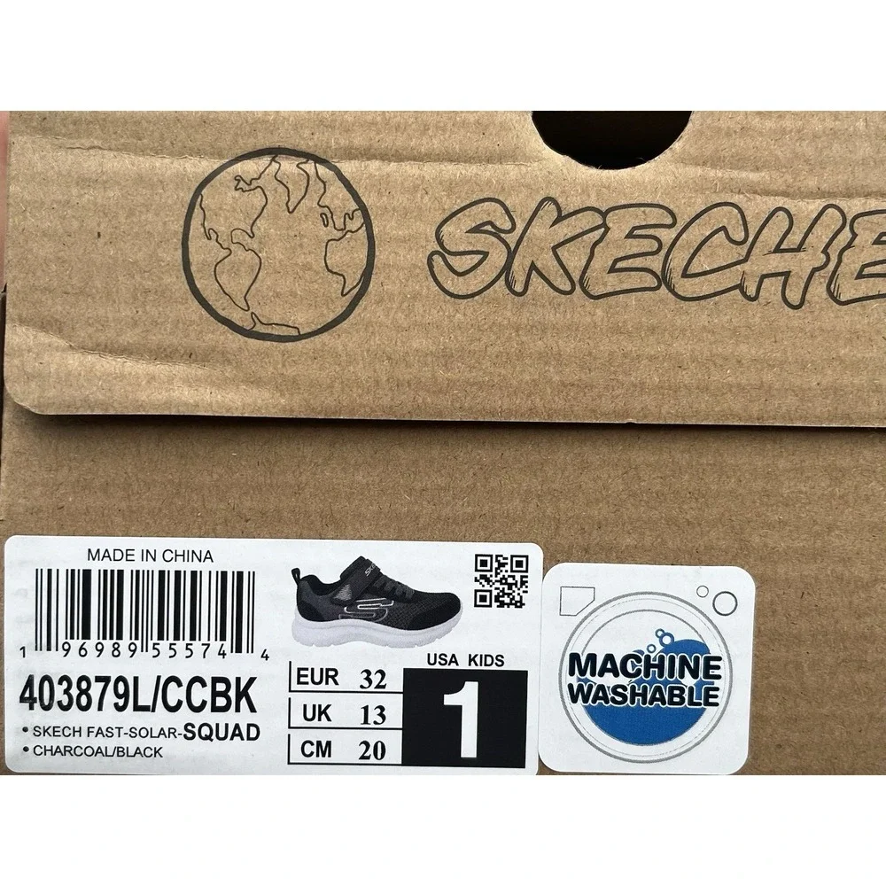 Skechers Squad Youth Boys Slip-on Sneakers Size 1 (1Y) Gray Charcoal Black Shoes